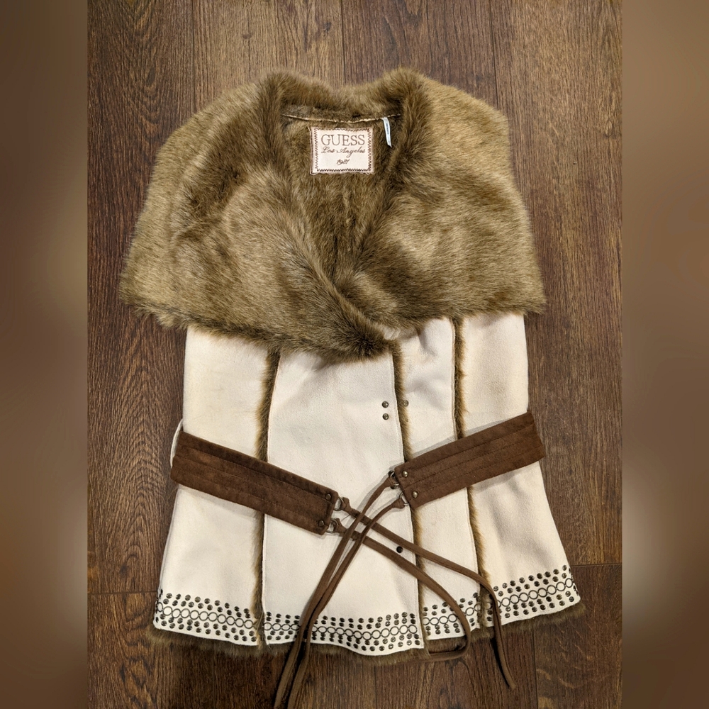 Guess Los Angeles faux fur faux suede western style vest, size small